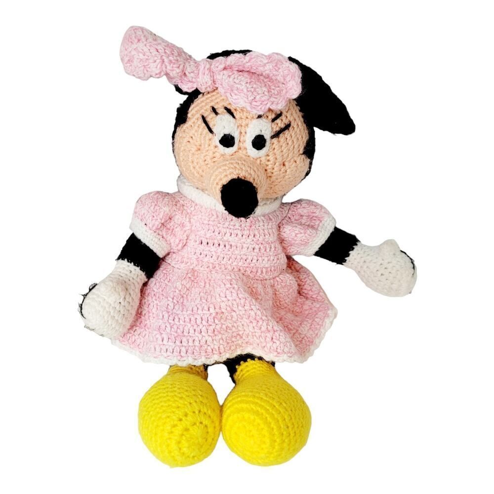 Handmade‎ Vintage Crochet Minnie Mouse Doll Plush Stuffed Toy 20”